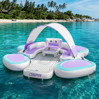 Grand bateau de fête gonflable de luxe avec auvent, sièges rembourrés et glacière pour divertissement aquatique en groupe en mer ou en lac