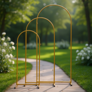 Arche de mariage Db, 5-6 pieds, en fer, portable, dorée, ensemble de trois pièces pour décorations de fête de mariage - Product Image 2