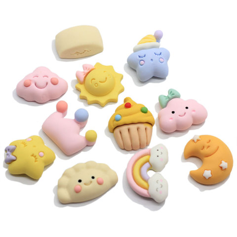 Kawaii Resin Cute Cloud Crown Star Cupcake Sun Moon Flatback Resin Cabochons Jewelry Making DIY