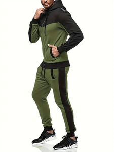 ชุดเสื้อแจ็คเก็ตผู้ชายแบบมีซิประบายอากาศมีฮู้ดและชุดกางเกงวอร์มแบบมีเชือกรูด-ฤดูใบไม้ผลิฤดูใบไม้ร่วง - Product Image 2