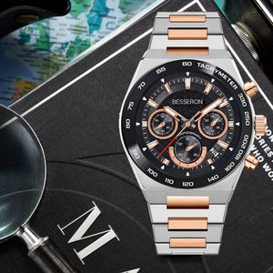 Montre pour homme Besseron personnalisée de haute qualité avec mouvement VK63, noir et or rose, multifonctionnelle, pour cadeau d'affaires - Product Image 2
