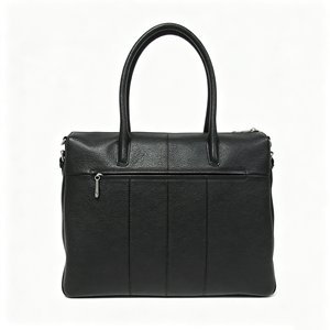 Sac à main en cuir grainé noir pour femme, double poignée supérieure, poche avant zippée, sac de travail professionnel - Product Image 1