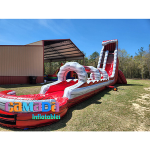Tobogán de agua inflable rojo mármol grande con piscina tobogán de agua comercial para niños y adultos para piscinas y parques acuáticos - Product Image 1