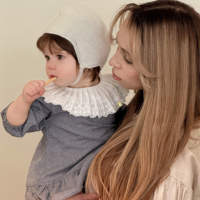 Robe vintage à carreaux pour bébé fille, avec col à volants en dentelle, tenue décontractée à manches longues, bonnet en tricot assorti pour tout-petits