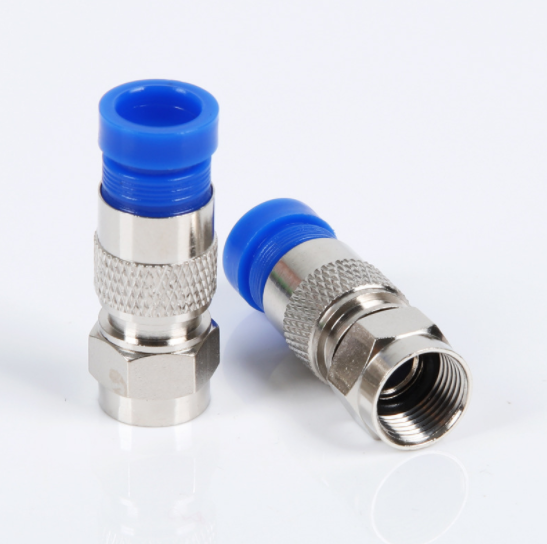 RG6 F Connector Compressed F Connector High Quality CCTV/CATV Male Waterproof Zinc Alloy Straight Rg 6 Female Connectors Blue