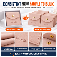 Pochette à bijoux en microfibre suédée avec logo personnalisé, fermeture à bouton pression, sac d'emballage pour boucles d'oreilles