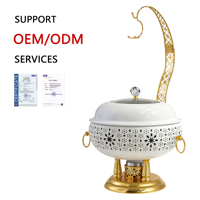 Orix Luxuriöser Goldener Hängender Chafing Dish 8L Edelstahl Alkoholheizung Energiesparender Speisenwärmer Glasdeckel Hotel Hochzeit