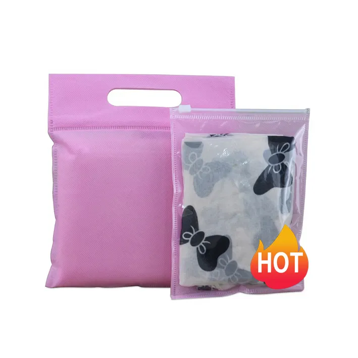 Нетканая сумка на молнии с прозрачной розовой передней частью, Нетканая сумка для одежды на молнии, упаковочные сумки с ручкой, сумка из нетканого материала