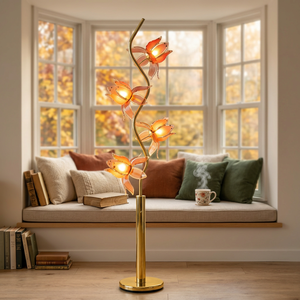 Creative Acrylic Petal Lotus <b>Floor</b> <b>Lamp</b> 4-Head Flower S Bend Gold Rod Art Decor Home Standing <b>Lamp</b> - Product Image 3