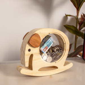 Hucha de madera con forma de elefante, 25x20x5 cm, diseño moderno y sencillo para niños, caja de ahorro de 5 a 7 años - Product Image 1