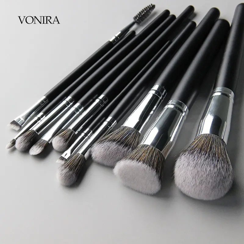 Vonira Nouvelle Arrivée 10 pièces Argent Pinceaux De Maquillage De Marque Privée Ensemble Logo Personnalisé Fondation Contour Des Yeux Poudre maquillage Outils Kit