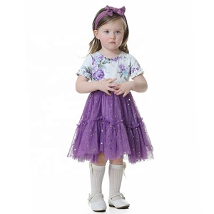 Di modo di estate floreale maglia di paillettes stelle di <span class=keywords><strong>tulle</strong></span> capretti del <span class=keywords><strong>vestito</strong></span> del bambino della ragazza abiti - Product Image 4