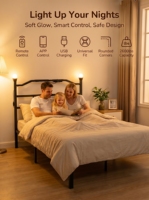Großhandel Modernes Minimalistisches Schlafzimmer-Eisenbett Verstärkter Stahlrahmen Verstellbares Kopfteil Beleuchtungs- und Ladeanschluss Volle Größe