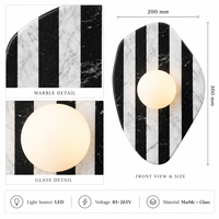Lampe murale en marbre couleur personnalisée, noir et blanc, avec globe en verre opale, LED, pour salon, chambre à coucher, éclairage de projet décoratif