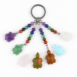 Neuer Modischer Schildkrötenförmiger Kristall-Edelstein-Anhänger 7 Chakra Kette Schlüsselanhänger Handwerk Unisex Schmuck Party Taschendekoration Geschenk - Product Image 1