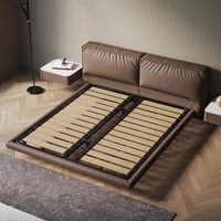 Cama doble flotante de lujo ligero italiano, diseño minimalista moderno, almacenamiento, tamaño Queen, sofá cama de Metal de madera de pino, Metal de Madera Suave