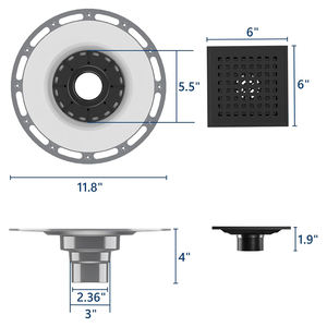 Bonde de douche carrée noire mate 4 pouces en acier inoxydable 304 brossé avec grille de drainage amovible et tissu anti-résorption - Product Image 2