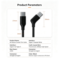 Câble coaxial fin USB-C vers USB-C pour lunettes AR, 4K 60Hz, PD 1.4, connecteur coudé à 120 degrés, câble de charge rapide