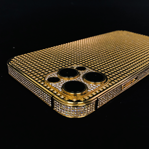 Pour <span class=keywords><strong>iPhone</strong></span> <span class=keywords><strong>11</strong></span>, 12, 13 et 14 Series, boîtier de téléphone portable de luxe plaqué or 24 carats avec cadre doré entièrement serti - Product Image 5