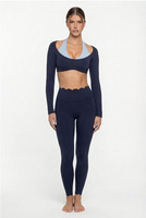 Nouveauté 2026 – Ensemble de yoga deux pièces respirant imprimé : haut court à manches longues style licou et pantalon avec logo frontal – Tenue de sport Pilates et fitness