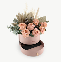 Vente en gros boîte à bijoux et fleurs personnalisable boîte cadeau ronde 2 couches avec tiroir