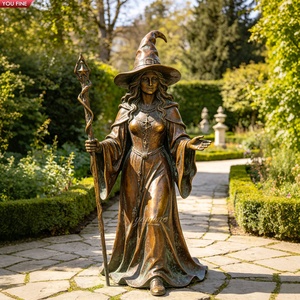 Statua di Strega in Bronzo a Grandezza Naturale YOUFINE, Statua di Donna Maga Fantastica per Decorazione di Giardini e Paesaggi Esterni - Product Image 2