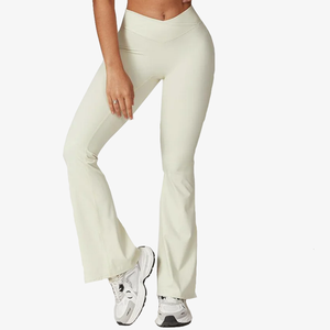 Leggings <span class=keywords><strong>de</strong></span> yoga personnalisés à jambes larges et évasées à quantité minimale <span class=keywords><strong>de</strong></span> commande bas Pantalons <span class=keywords><strong>de</strong></span> yoga pour femmes Pantalons <span class=keywords><strong>de</strong></span> yoga sportifs et décontractés à taille haute - Product Image 4