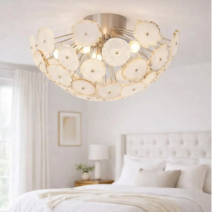 Lustre étoilé en agate bleue céleste, 4 lumières, style moderne du milieu du siècle, lampe suspendue en laiton, éclairage décoratif design - Product Image 1