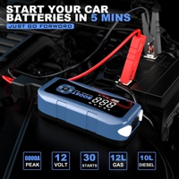 Démarreur de Voiture Professionnel 6000A avec Câbles de Démarrage et Dispositif de Charge de Batterie pour Arrancador de Voiture et Démarrage d'Urgence de Véhicules