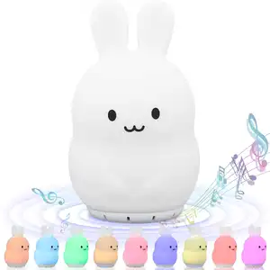 Safe and Durable Kawaii Bunny Rabbit Music Lamp Eye Caring Adjustable Brightness and Color Night Light for Kids Room and Bedroom