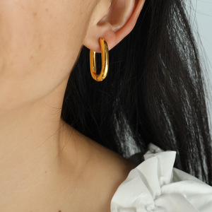 U Shape Huggie Earrings Gold Electroplated <b>Titanium</b> Steel Geometric Fashion Jewelry For Women Everyday Wear - Product Image 4