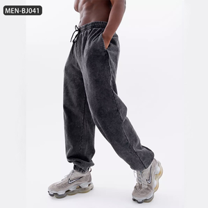 Joggers délavés vintage-Pantalons de survêtement pour hommes en détresse Taille haute French Terry Lounge Pants, Streetwear surdimensionné unisexe - Product Image 4