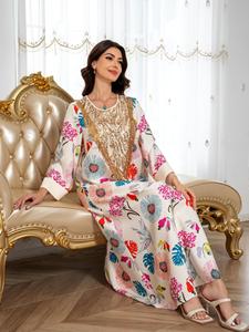 महिलाओं के लिए <span class=keywords><strong>2026</strong></span> नई लुभावनी त्वचा के अनुकूल मामूली पुष्प कढ़ाई वाली मुस्लिम मैक्सी अबाया पोशाक - Product Image 2