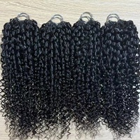 Extensions de cheveux humains bouclés Pixie pré-bouclés à nœuds invisibles, effet plume, sans nœuds, pour crochet