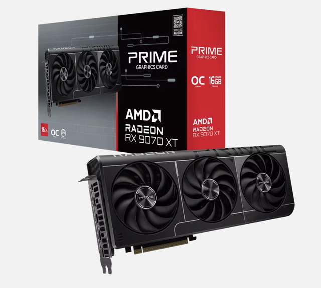 AS Prime Radeon 9070 OC Edition Graphics Card (PCIe 5.0, HD/DP 2.1, 2.5-Slot, Axial-tech Fans, Dual Ball Fan Bearings) PCI Expre