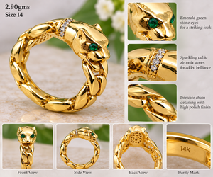 14K <b>Gold</b> Mens <b>Ring</b> 2.90 Gram Handmade Traditional Wedding <b>Ring</b> with Cubic Zirconia Gemstone Jewellery for Men - Product Image 4