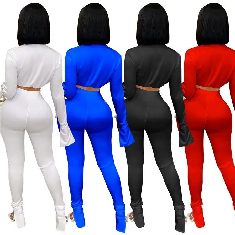 Fashion Tight Sexy Irregular Solid Color Shirt And Pants Sets Women Women Two Piece Outfit Women Clothing Sets