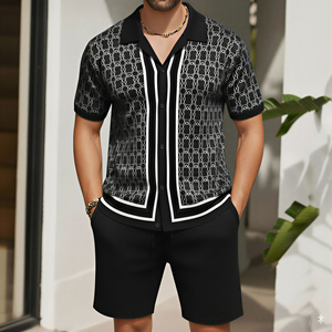 <span class=keywords><strong>Camicia</strong></span> da uomo di alta qualità 2025 estate Casual maglia Top pantaloni Set su misura su misura <span class=keywords><strong>a</strong></span> manica corta stile europeo americano - Product Image 2