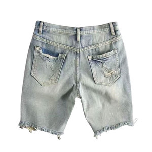 Shorts <span class=keywords><strong>en</strong></span> <span class=keywords><strong>jean</strong></span> tissé décontractés pour <span class=keywords><strong>homme</strong></span>, taille basse, coupe droite, déchirés, longueur genou, effet vieilli, style vintage, pour l'été - Product Image 2