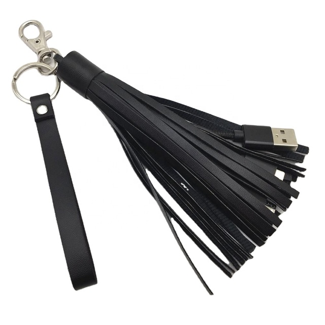 Customized Logo Mobile Phone Tassel 3 in 1 Key Chain Multifunction Leather Retractable Usb Charging Cable