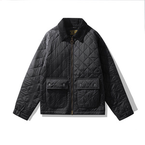 Custom <strong>Quilted</strong> <strong>Jacket</strong> Diamond <strong>Pattern</strong> Polyester Coat Vintage Lapel Coat Windproof Warm Cargo <strong>Jacket</strong> for Autumn Winter - Product Image 3