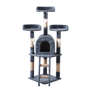 Luxe Premium Jumbo Chat Scratch Arbre <span class=keywords><strong>Tour</strong></span> Gris <span class=keywords><strong>Château</strong></span> Maison avec Fourrure Lit Jouets pour Grands Chats Chaton-Applicable - Product Image 1
