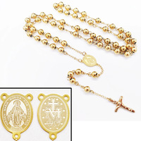 Kalung Rosario Perawan Maria Berlapis Emas Perak 4MM Anti Karat dari Baja Tahan Karat, Rosario Emas Kristus Lady De Guadalupe