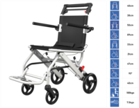 Fauteuil roulant pliable ultra-léger pour les voyages, fauteuil de transport avec poignée de traction pour les personnes âgées, fauteuil de transport compact en aluminium pour avion.