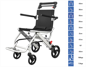 Sedia a rotelle super leggera per il trasporto. Facile da trasportare, Intuitivo, Pieghevole, <span class=keywords><strong>Portatile</strong></span>. per adulti o bambini - Product Image 2