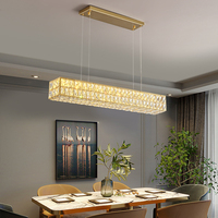Lustre rectangulaire moderne en cristal K9 doré à suspension longue, hauteur réglable pour salon, restaurant