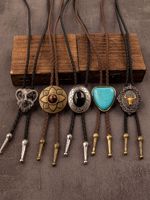 Lot de 5 cravates Bolo vintage faites à la main, en cuir de style western cowboy avec pierre naturelle œil de tigre, accessoires de costume pour hommes et femmes