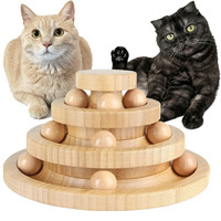 Jouet interactif pour chat en bambou naturel, table rotative, bâton de jeu en bois massif, cloche, balle automatique pour chaton, accessoires pour animaux de compagnie