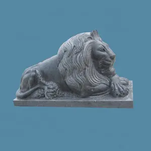 Sculptures et sculptures en pierre de marbre naturel animaux statue de jardin lion endormi pour porte
