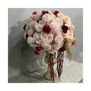 Свадебный красный розовый искусственный цветочный цветок Роза шар центральные украшения для свадебного стола искусственные букеты